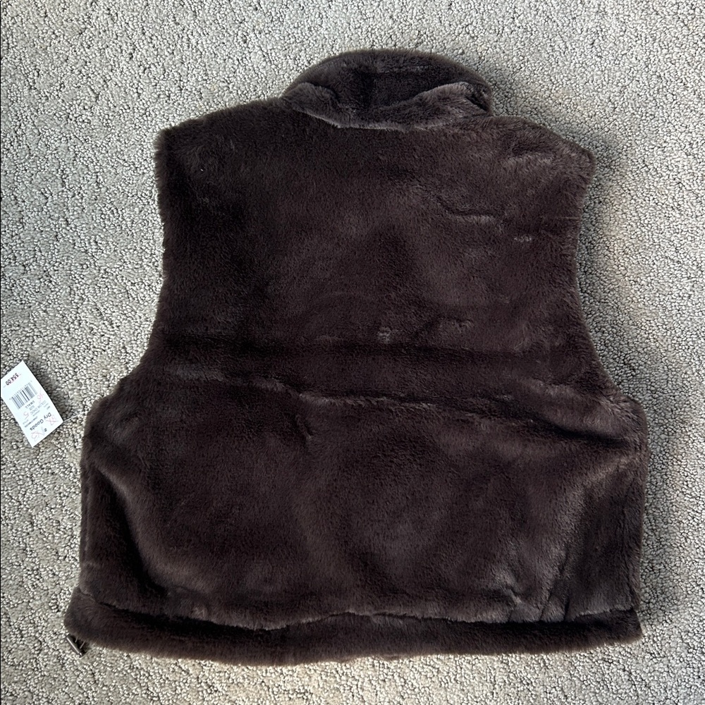 Thread & Supply Mink Faux Fur Vest Fuzzy Chocolate Brown Western Fall Small NEW - Picture 5 of 10